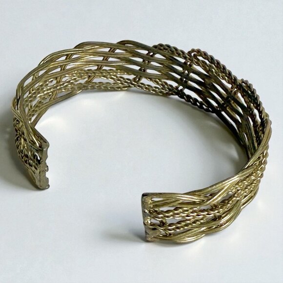 Vintage Woven Brass Wire Cuff Bracelet – Handcrafted Boho Statement Jewelry - Picture 5 of 8